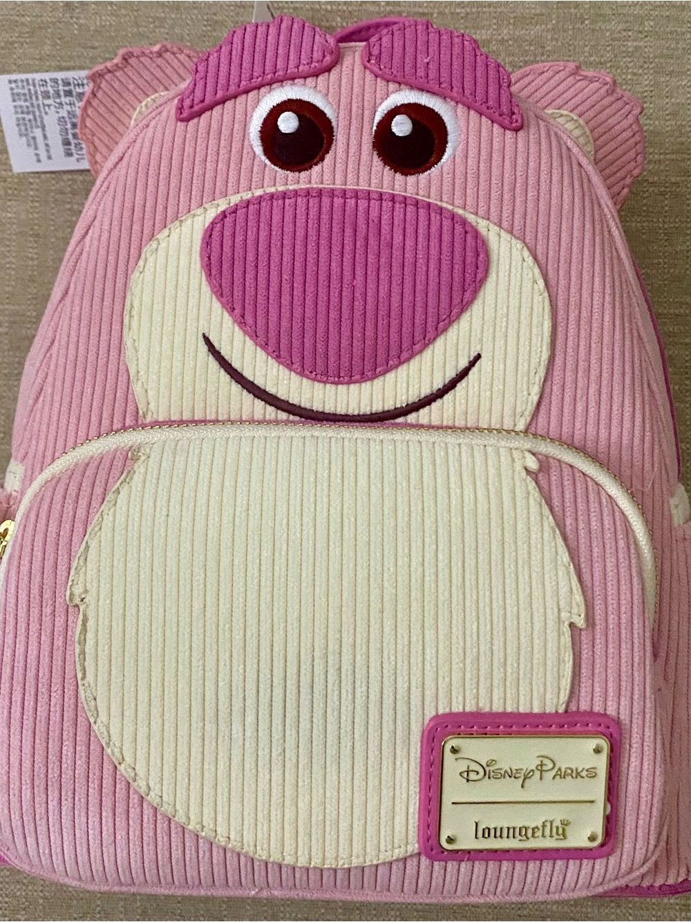 Disney Parks Loungefly Lotso Pink Corduroy Scented Mini Backpack NWT
